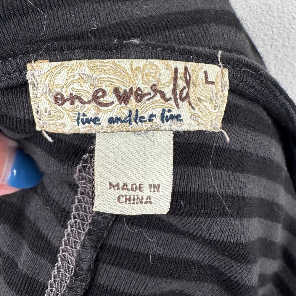 One World Striped Shirt Top Heart Graphic 3/4 Sleeve Black Pink Large - Picture 6 of 11